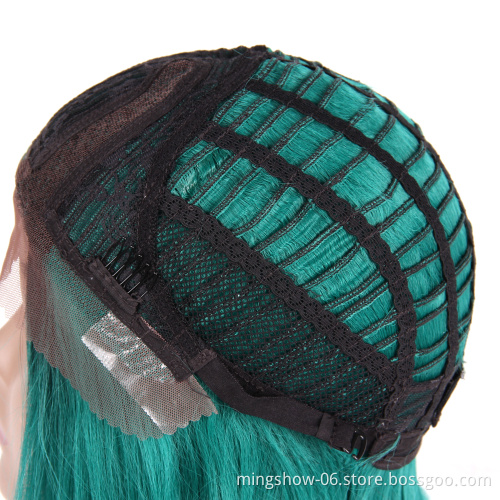 Machine Made Heat Resistant Synthetic Wig Short Silky Straight Bob Hair Style Ombre Two Tone Green Dark Gray Afro Wigs
